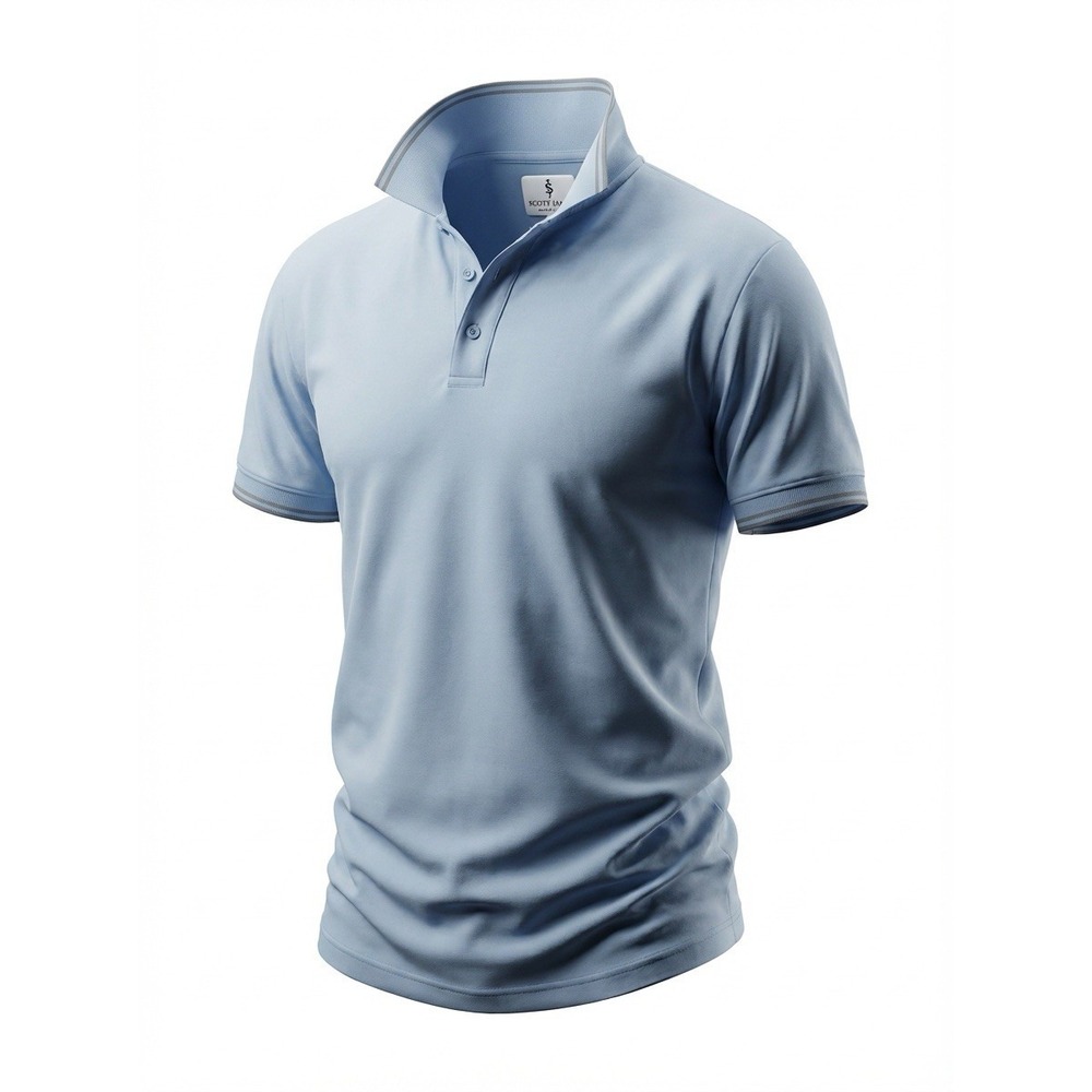 Scott‎ James Light Blue Striped Accent Collar Short Sleeve Polo Size Men's Large